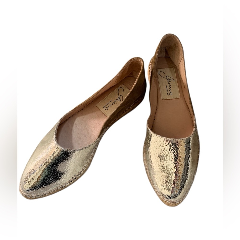 Gaimo Espadrilles Handmade in Spain  Gold and Suede with Textured Finish - Picture 5 of 13